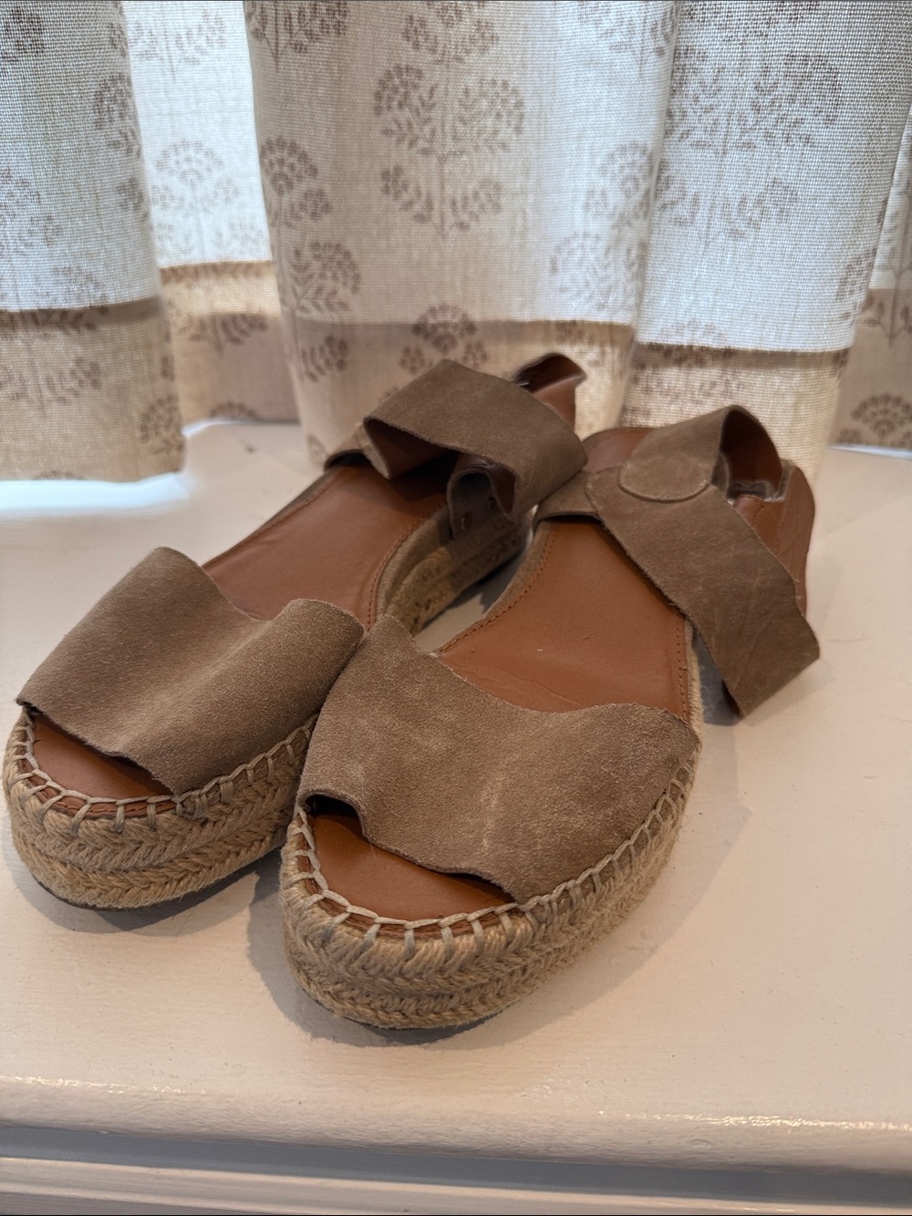 SARTO By Franco Sarto Taupe Suede Espadrille Wedge Sandals